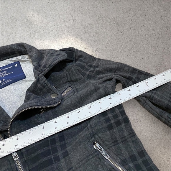 !! SOLD DO NOT BUY !!American Eagle Outfitters Dark Grey Plaid Moto Biker Jacket - Picture 5 of 7